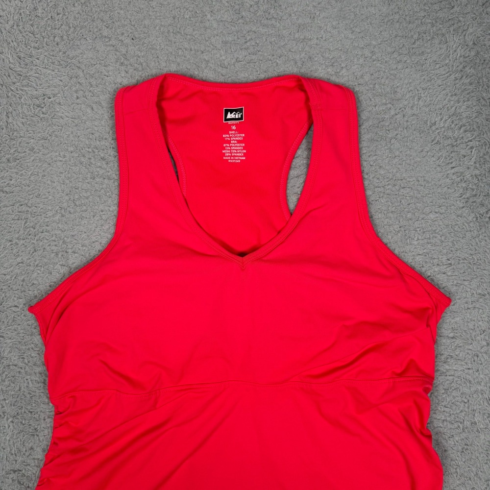 REI Womens Red/Orange Ruched Racerback Athletic Tank Top Size 16 Hiking Active - Picture 3 of 11